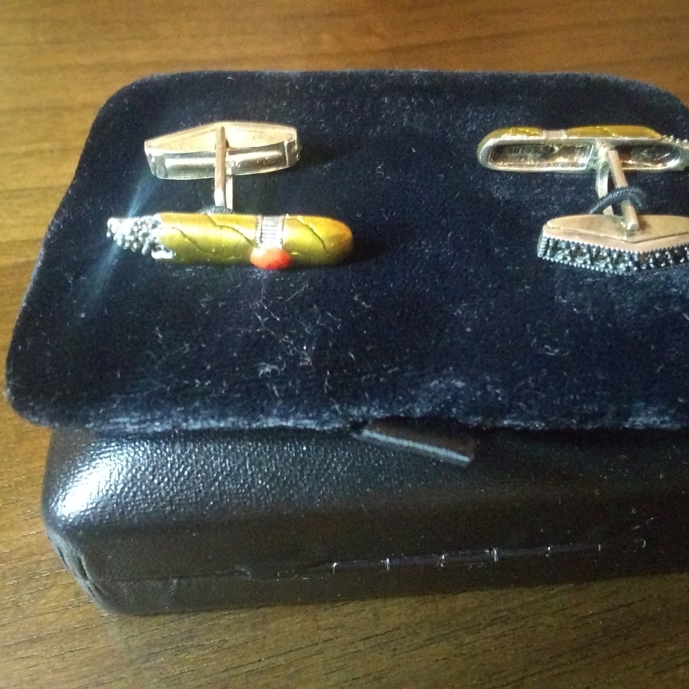 Vintage Silver, Gold, and Gemstone Cigar Cufflinks